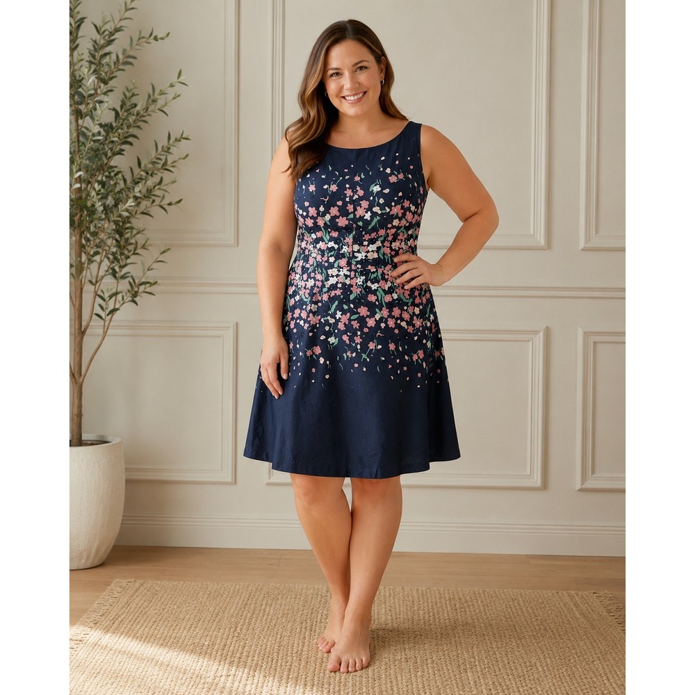 LOFT Outlet Navy Floral Fit & Flare Dress Size 12 Cotton Garden Party